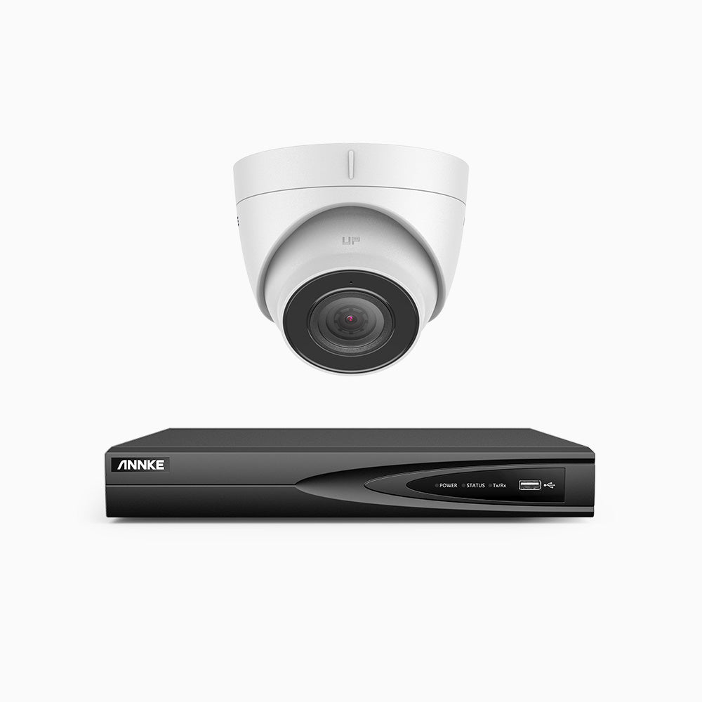 H500 - Kit de surveillance PoE 5MP à 4 canaux avec 1 caméra, Vision nocturne Infrarouge 2.0, Microphone intégré, RTSP et ONVIF pris en charge, Fonctionne avec Alexa