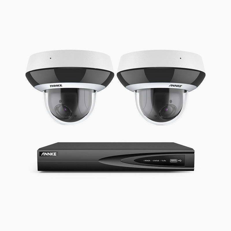 HCZ400 - 4 Channel 2 Camera PTZ PoE Security System, 4MP Super HD, 4X Optical Zoom, IK10 & IP67, 2.8-12 mm Lens, Intelligent Behavior Analysis, Color Night Vision & Anti-Fog
