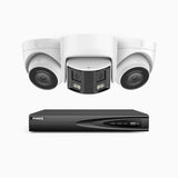 HDCK680 - Kit de surveillance PoE à 4 canaux avec 2*4K caméras et 1*6MP double objectif caméras (ultra grand angle 180°), Détection Personne-Véhicule, Microphone intégré