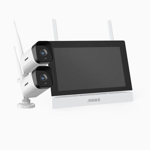 WTL300 - Kit caméra de surveillance sans fil 3MP avec moniteur 7", 4 canaux et 2 caméras, détection de mouvement, audio bidirectionnel, vision nocturne IR, compatible avec Alexa