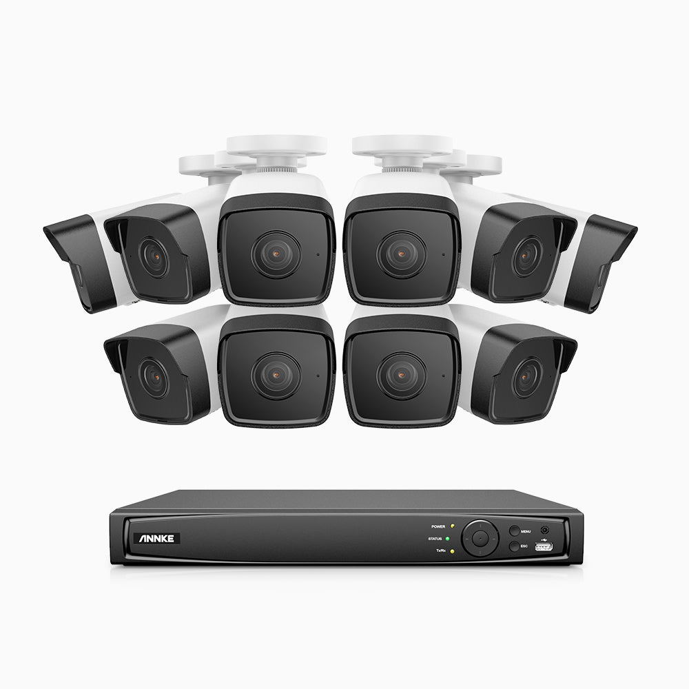 H500 - Kit de surveillance PoE 5MP à 16 canaux avec 10 caméras, Microphone intégré, Vision nocturne Infrarouge 2.0, RTSP pris en charge, Fonctionne avec Alexa