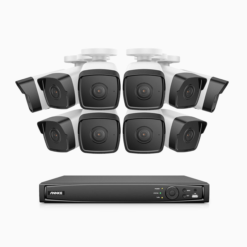 H500 - Kit de surveillance PoE 5MP à 16 canaux avec 10 caméras, Microphone intégré, Vision nocturne Infrarouge 2.0, RTSP et ONVIF pris en charge, Fonctionne avec Alexa