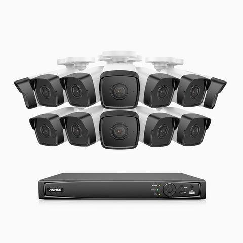 H500 - Kit de surveillance PoE 5MP à 16 canaux avec 12 caméras, Microphone intégré, Vision nocturne Infrarouge 2.0, RTSP et ONVIF pris en charge, Fonctionne avec Alexa