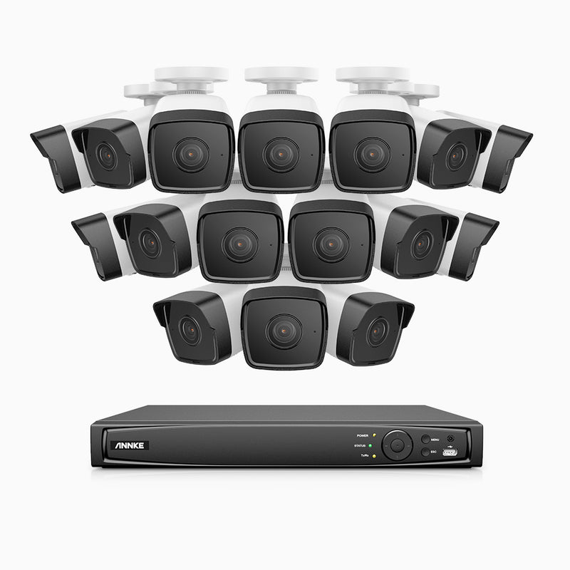 H500 - Kit de surveillance PoE 5MP à 16 canaux avec 16 caméras, Microphone intégré, Vision nocturne Infrarouge 2.0, RTSP et ONVIF pris en charge, Fonctionne avec Alexa