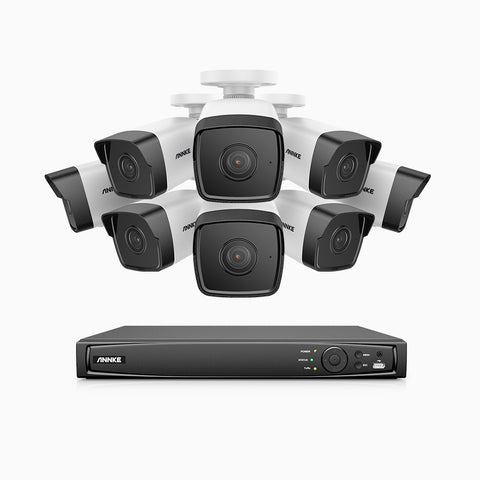 H500 - Kit de surveillance PoE 5MP à 16 canaux avec 8 caméras, Microphone intégré, Vision nocturne Infrarouge 2.0, RTSP et ONVIF pris en charge, Fonctionne avec Alexa