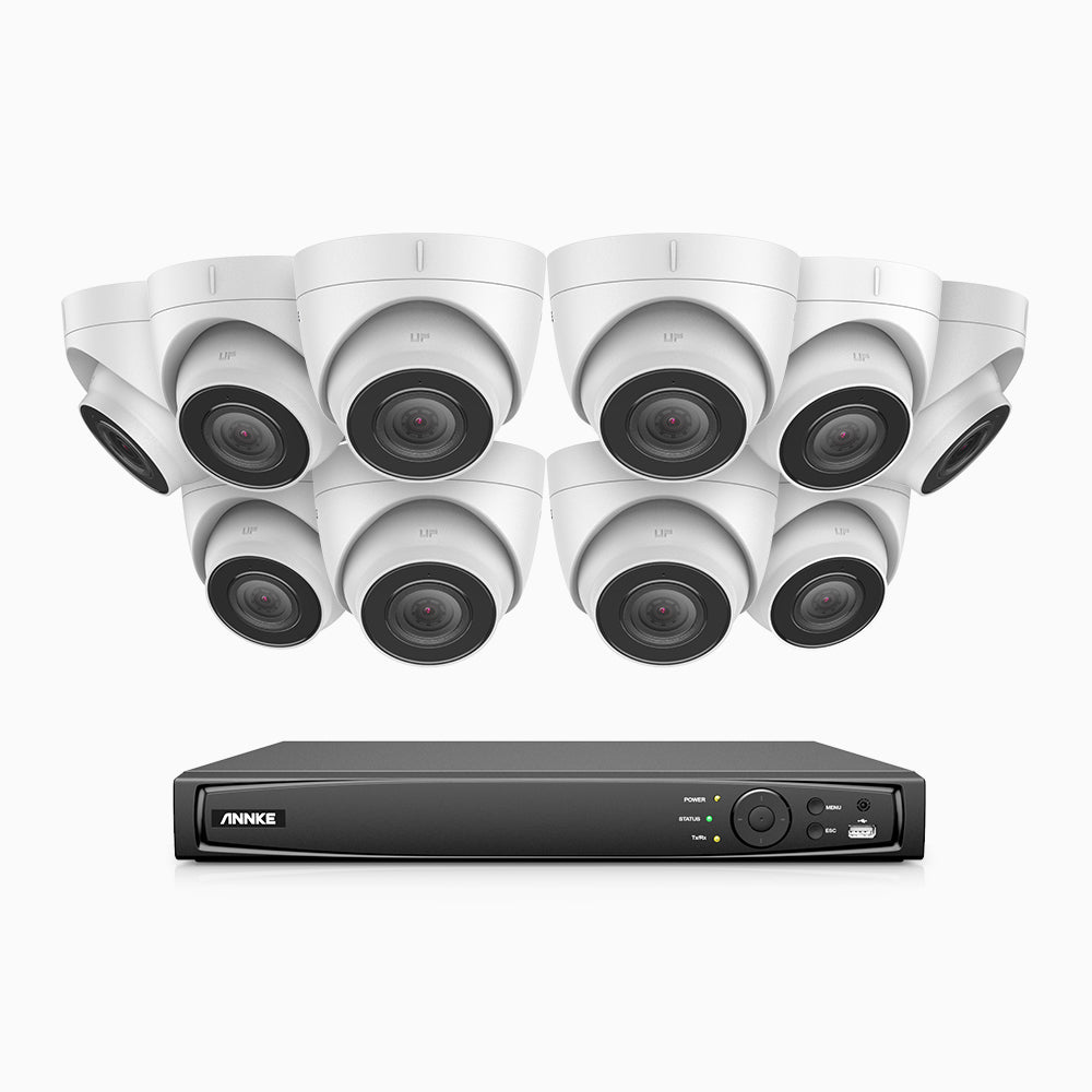 H500 - Kit de surveillance PoE 5MP à 16 canaux avec 10 caméras, Microphone intégré, Vision nocturne Infrarouge 2.0, RTSP pris en charge, Fonctionne avec Alexa