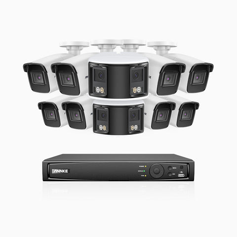 HDCK680 - Kit de surveillance PoE à 16 canaux avec 8*4K caméras et 2*6MP double objectif caméras (ultra grand angle 180°), Détection Personne-Véhicule, Microphone intégré