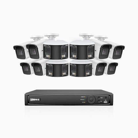 HDCK680 - Kit de surveillance PoE à 16 canaux avec 8*4K caméras et 4*6MP double objectif caméras (ultra grand angle 180°), Détection Personne-Véhicule, Microphone intégré