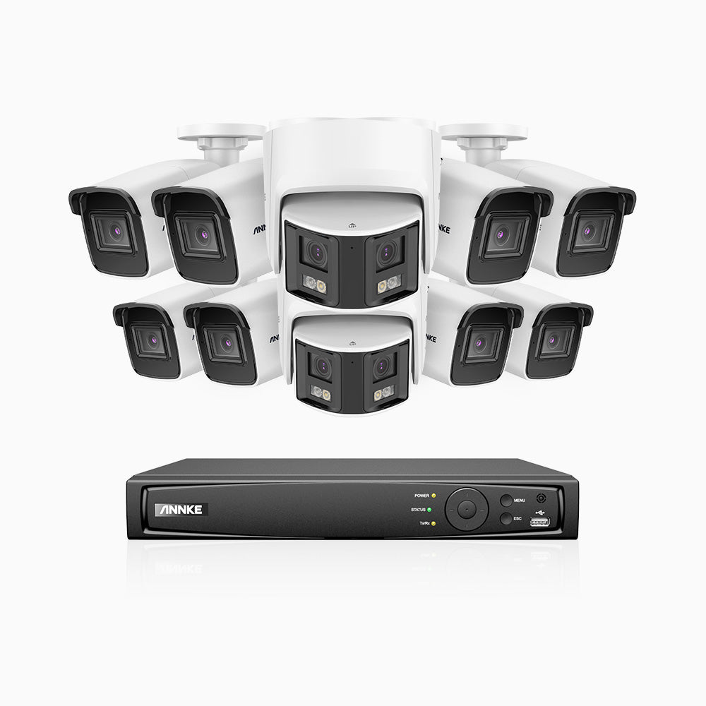 HDCK680 - Kit de surveillance PoE à 16 canaux avec 8*4K caméras et 2*6MP double objectif caméras (ultra grand angle 180°), Détection Personne-Véhicule, Microphone intégré