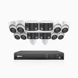 HDCK680 - Kit de surveillance PoE à 16 canaux avec 8*4K caméras et 4*6MP double objectif caméras (ultra grand angle 180°), Détection Personne-Véhicule, Microphone intégré