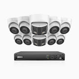 HDCK680 - Kit de surveillance PoE à 16 canaux avec 8*4K caméras et 2*6MP double objectif caméras (ultra grand angle 180°), Détection Personne-Véhicule, Microphone intégré