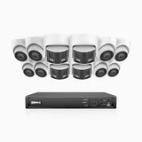 HDCK680 - Kit de surveillance PoE à 16 canaux avec 8*4K caméras et 4*6MP double objectif caméras (ultra grand angle 180°), Détection Personne-Véhicule, Microphone intégré