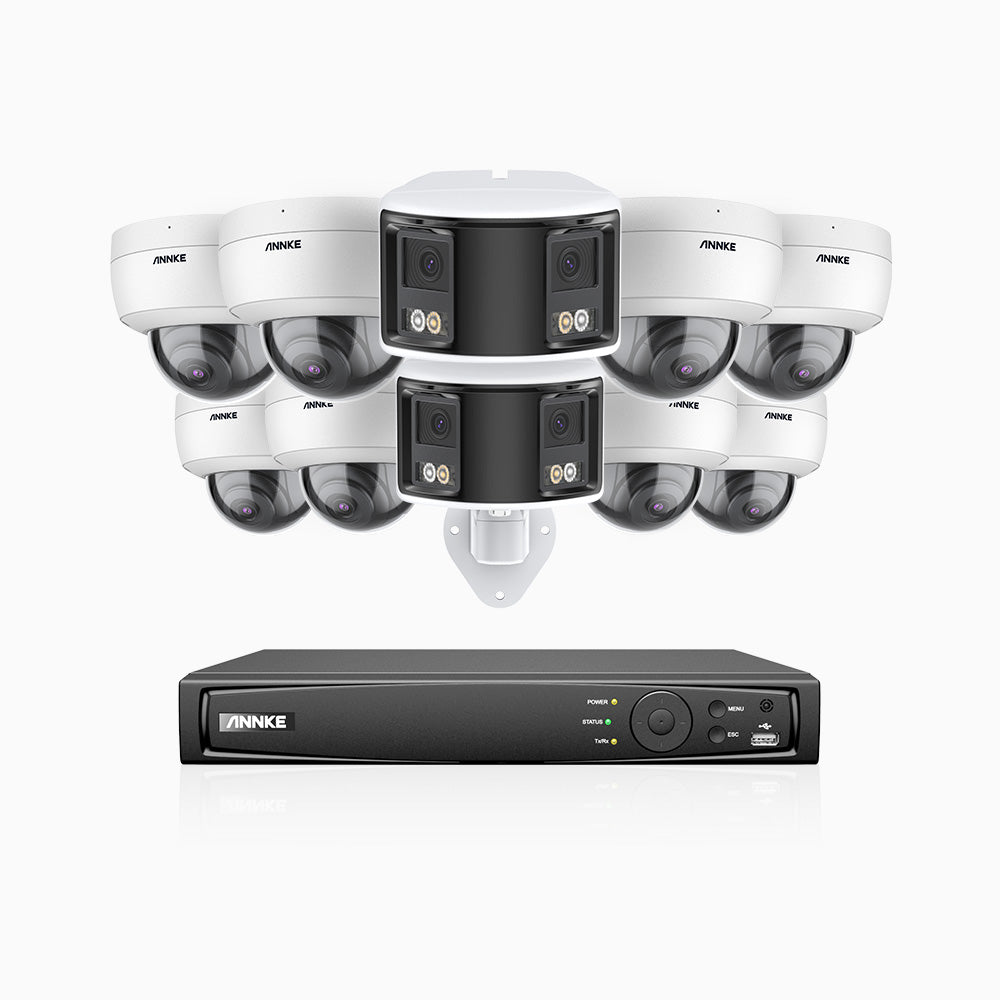 HDCK680 - Kit de surveillance PoE à 16 canaux avec 8*4K caméras et 2*6MP double objectif caméras (ultra grand angle 180°), Détection Personne-Véhicule, Microphone intégré