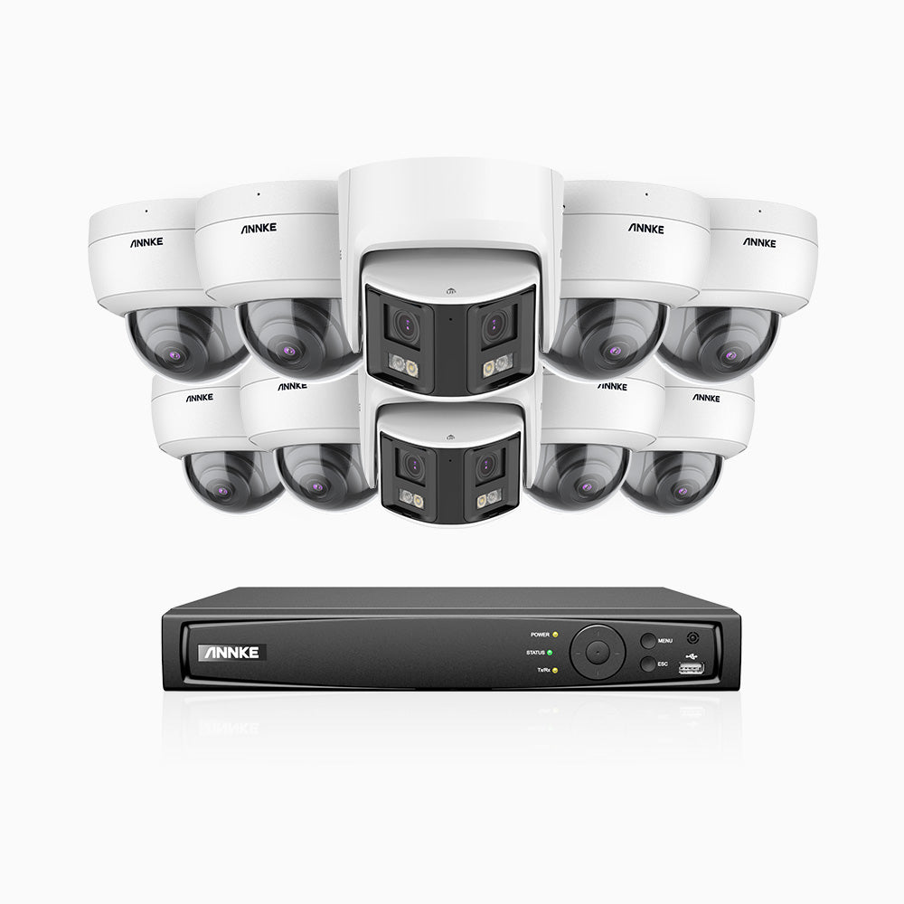 HDCK680 - Kit de surveillance PoE à 16 canaux avec 8*4K caméras et 2*6MP double objectif caméras (ultra grand angle 180°), Détection Personne-Véhicule, Microphone intégré