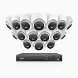 H1200 -  Kit de surveillance PoE 4K 12MP à 16 canaux avec 16 caméras, vision nocturne couleur et IR, détection humaine et véhiculaire, H.265+, microphone intégré, stockage local maximal de 512 Go, IP67