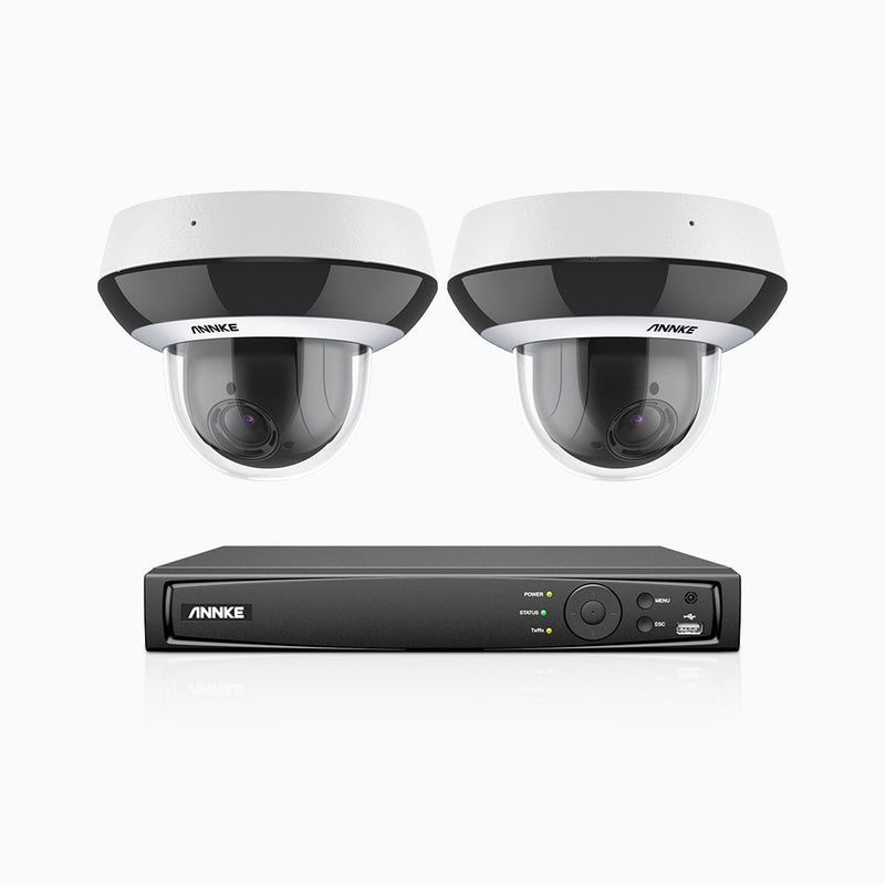 HCZ400 - 8 Channel 2 Camera PTZ PoE Security System, 4MP Super HD, 4X Optical Zoom, IK10 & IP67, 2.8-12 mm Lens, Intelligent Behavior Analysis, Color Night Vision & Anti-Fog