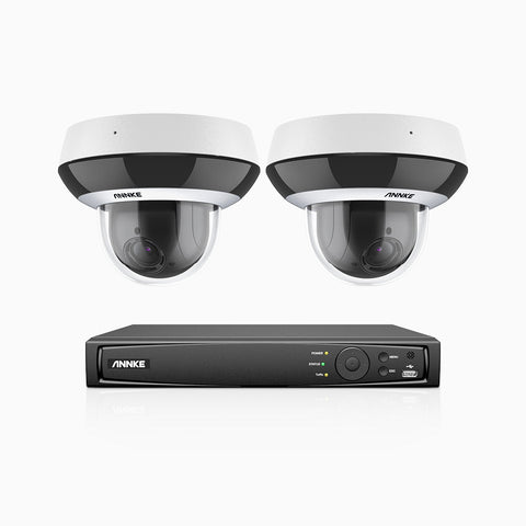 HCZ504 - 8 Channel 2 Camera PTZ PoE Security System, 3K Super HD, 4X Optical Zoom, IK10 & IP67, 2.8-12 mm Lens, Intelligent Behavior Analysis, Color Night Vision & Anti-Fog