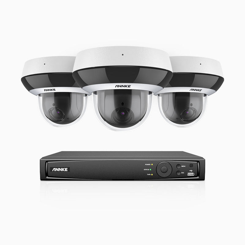 HCZ504 - 8 Channel 3 Camera PTZ PoE Security System, 3K Super HD, 4X Optical Zoom, IK10 & IP67, 2.8-12 mm Lens, Intelligent Behavior Analysis, Color Night Vision & Anti-Fog