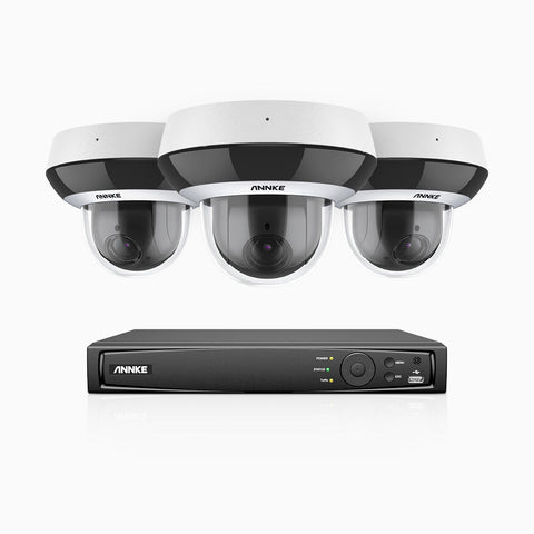 HCZ504 - 8 Channel 3 Camera PTZ PoE Security System, 3K Super HD, 4X Optical Zoom, IK10 & IP67, 2.8-12 mm Lens, Intelligent Behavior Analysis, Color Night Vision & Anti-Fog