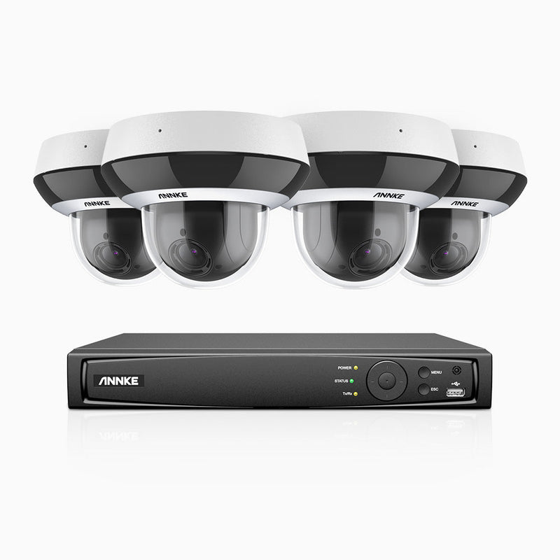 HCZ504 - 8 Channel 4 Camera PTZ PoE Security System, 3K Super HD, 4X Optical Zoom, IK10 & IP67, 2.8-12 mm Lens, Intelligent Behavior Analysis, Color Night Vision & Anti-Fog