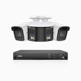 HDCK680 - Kit de surveillance PoE à 8 canaux avec 2*4K caméras et 1*6MP double objectif caméras (ultra grand angle 180°), Détection Personne-Véhicule, Microphone intégré