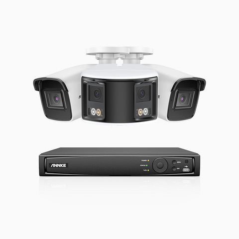 HDCK680 - Kit de surveillance PoE à 8 canaux avec 2*4K caméras et 1*6MP double objectif caméras (ultra grand angle 180°), Détection Personne-Véhicule, Microphone intégré