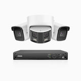 HDCK680 - Kit de surveillance PoE à 8 canaux avec 2*4K caméras et 1*6MP double objectif caméras (ultra grand angle 180°), Détection Personne-Véhicule, Microphone intégré