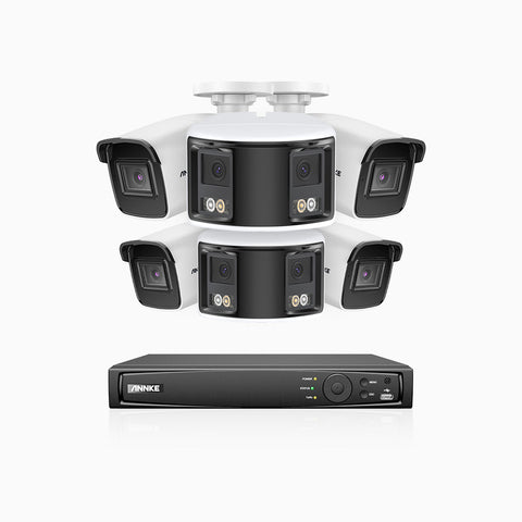 HDCK680 - Kit de surveillance PoE à 8 canaux avec 4*4K caméras et 2*6MP double objectif caméras (ultra grand angle 180°), Détection Personne-Véhicule, Microphone intégré
