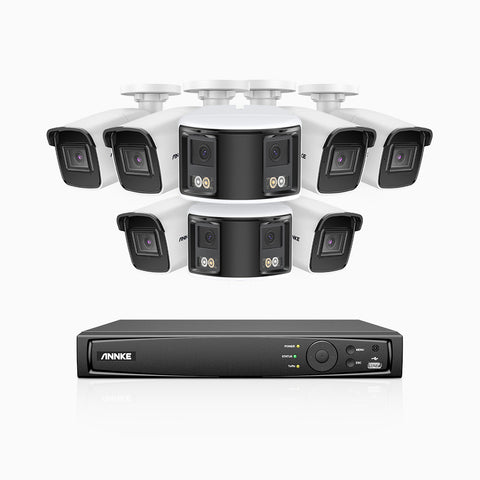 HDCK680 - Kit de surveillance PoE à 8 canaux avec 6*4K caméras et 2*6MP double objectif caméras (ultra grand angle 180°), Détection Personne-Véhicule, Microphone intégré