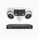 HDCK680 - Kit de surveillance PoE à 8 canaux avec 2*4K caméras et 1*6MP double objectif caméras (ultra grand angle 180°), Détection Personne-Véhicule, Microphone intégré