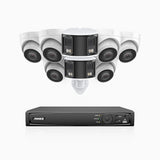 HDCK680 - Kit de surveillance PoE à 8 canaux avec 6*4K caméras et 2*6MP double objectif caméras (ultra grand angle 180°), Détection Personne-Véhicule, Microphone intégré