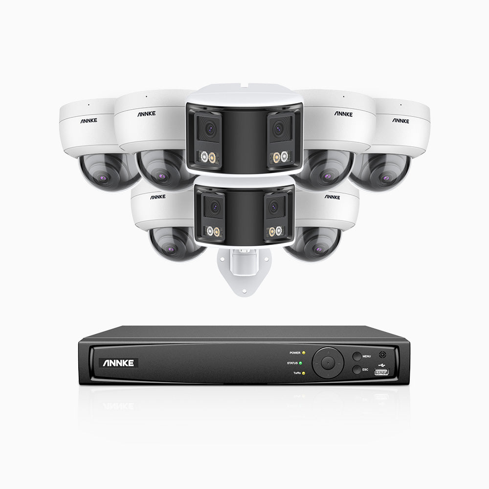 HDCK680 - Kit de surveillance PoE à 8 canaux avec 6*4K caméras et 2*6MP double objectif caméras (ultra grand angle 180°), Détection Personne-Véhicule, Microphone intégré