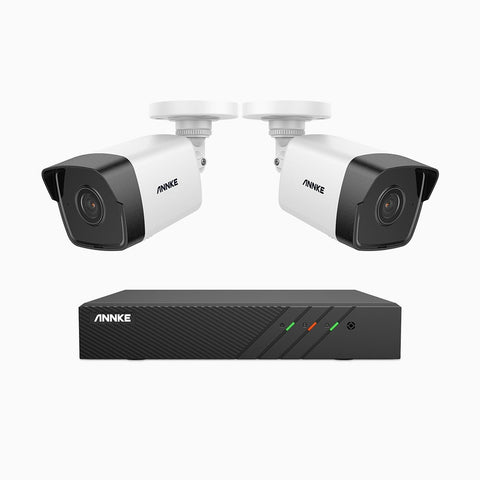 H500 - Kit de surveillance PoE 5MP à 8 canaux avec 2 caméras, Vision nocturne Infrarouge 2.0, Microphone intégré, RTSP et ONVIF pris en charge, Fonctionne avec Alexa