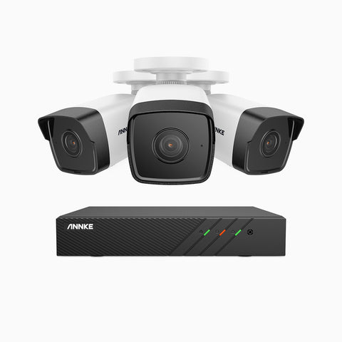 H500 - Kit de surveillance PoE 5MP à 8 canaux avec 3 caméras, Microphone intégré, Vision nocturne Infrarouge 2.0, Microphone intégré, RTSP et ONVIF pris en charge, Fonctionne avec Alexa