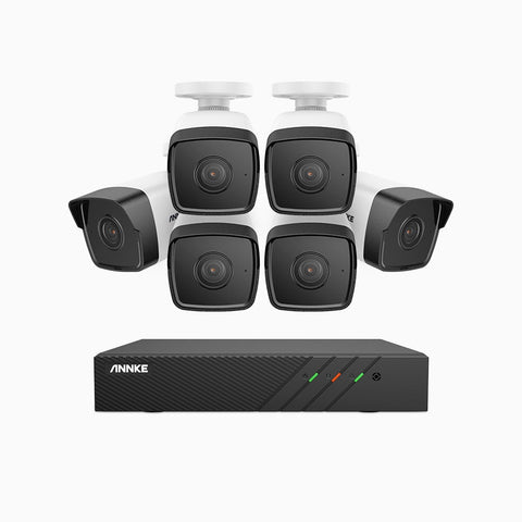 H500 - Kit de surveillance PoE 5MP à 8 canaux avec 6 caméras, Vision nocturne Infrarouge 2.0, Microphone intégré, RTSP et ONVIF pris en charge, Fonctionne avec Alexa