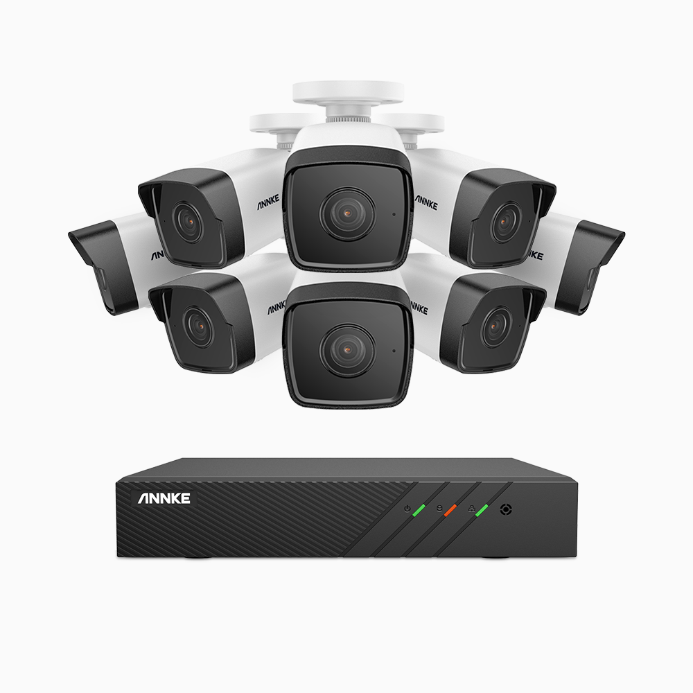 H500 - Kit de surveillance PoE 5MP à 8 canaux avec 8 caméras, Microphone intégré, Vision nocturne Infrarouge 2.0, RTSP et ONVIF pris en charge, Fonctionne avec Alexa