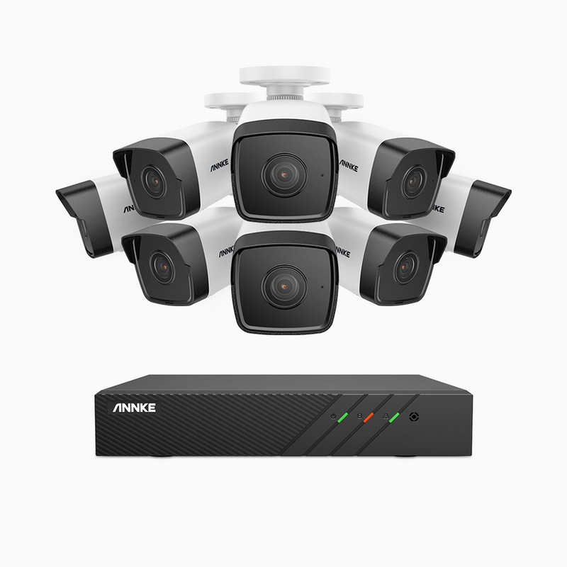 H500 - Kit de surveillance PoE 5MP à 8 canaux avec 8 caméras, Microphone intégré, Vision nocturne Infrarouge 2.0, RTSP et ONVIF pris en charge, Fonctionne avec Alexa