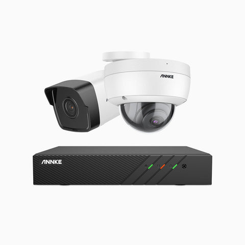 H500 - Kit de surveillance PoE 5MP à 8 canaux avec 1 caméra bullet et 1 caméra dome, Microphone intégré, Vision nocturne Infrarouge 2.0, RTSP et ONVIF pris en charge, Fonctionne avec Alexa