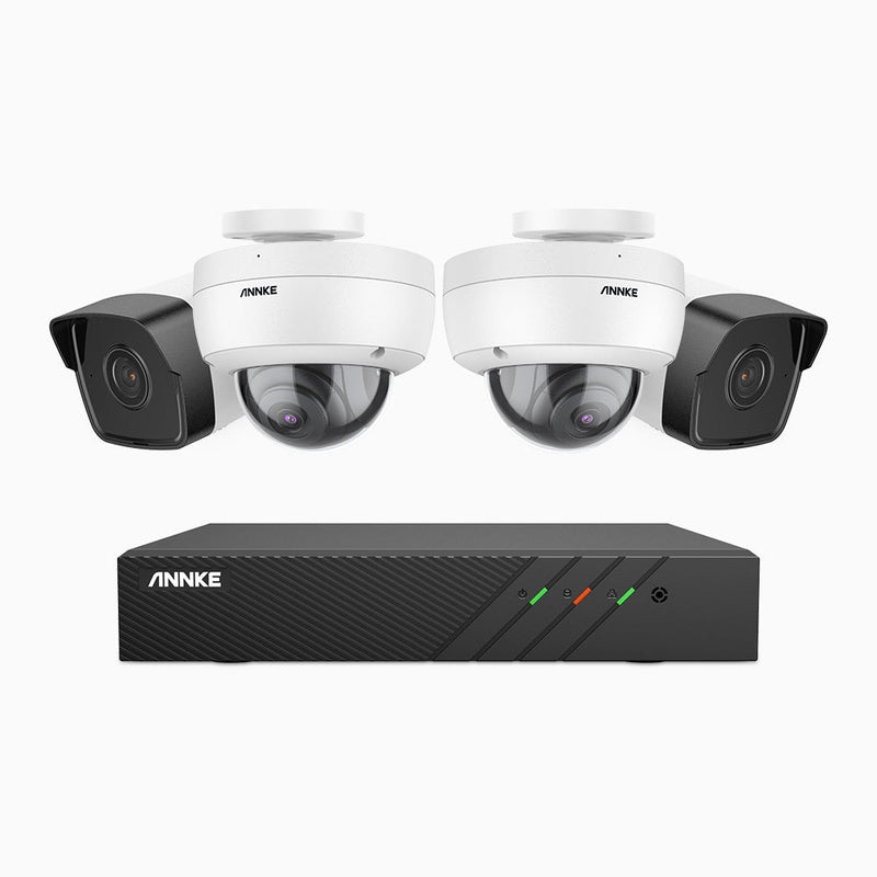 H500 - Kit de surveillance PoE 5MP à 8 canaux avec 2 caméras bullet et 2 caméras dome, Microphone intégré, Vision nocturne Infrarouge 2.0, RTSP et ONVIF pris en charge, Fonctionne avec Alexa