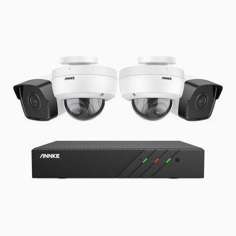H500 - Kit de surveillance PoE 5MP à 8 canaux avec 2 caméras bullet et 2 caméras dome, Microphone intégré, Vision nocturne Infrarouge 2.0, RTSP et ONVIF pris en charge, Fonctionne avec Alexa