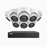 H500 - Kit de surveillance PoE 5MP à 8 canaux avec 8 caméras, Microphone intégré, Vision nocturne Infrarouge 2.0, RTSP et ONVIF pris en charge, Fonctionne avec Alexa