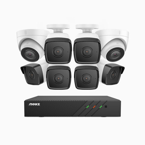 H500 - Kit de surveillance PoE 5MP à 8 canaux avec 6 caméras bullet et 2 caméras tourelle, Vision nocturne Infrarouge 2.0, Microphone intégré, RTSP et ONVIF pris en charge, Fonctionne avec Alexa