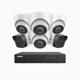 H500 - Kit de surveillance PoE 5MP à 8 canaux avec 2 caméras bullet et 4 caméras tourelle, Vision nocturne Infrarouge 2.0, Microphone intégré, RTSP et ONVIF pris en charge, Fonctionne avec Alexa