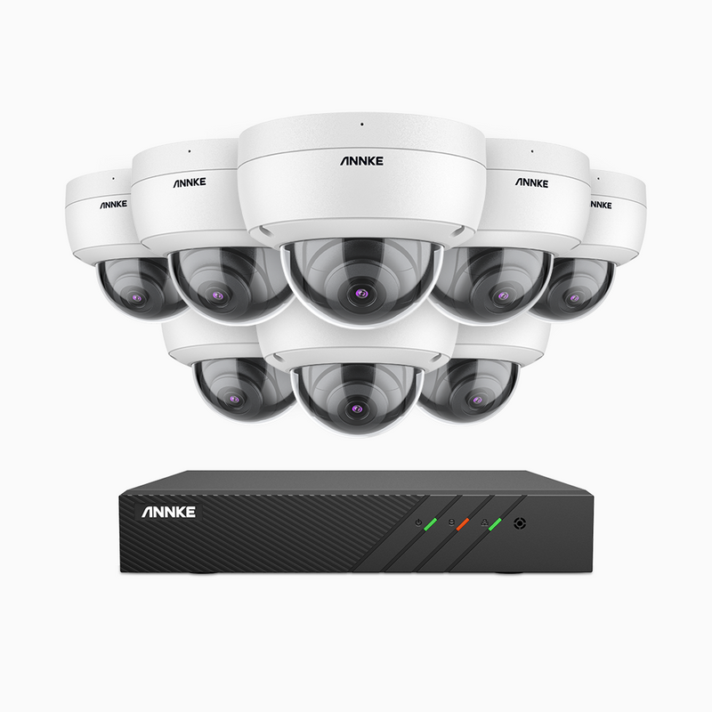 H500 - Kit de surveillance PoE 5MP à 8 canaux avec 8 caméras, Microphone intégré, Vision nocturne Infrarouge 2.0, RTSP et ONVIF pris en charge, Fonctionne avec Alexa