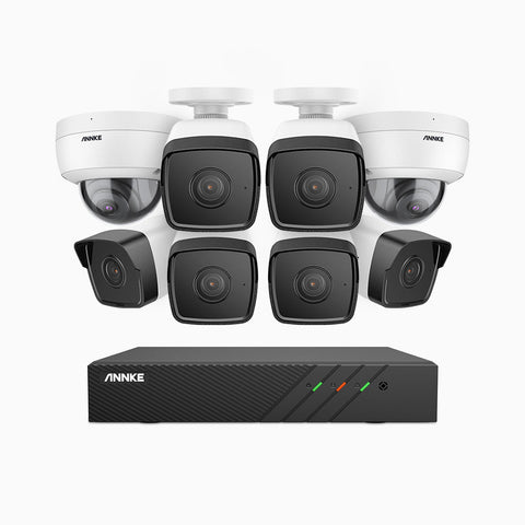 H500 - Kit de surveillance PoE 5MP à 8 canaux avec 6 caméras bullet et 2 caméras dome, Vision nocturne Infrarouge 2.0, Microphone intégré, RTSP et ONVIF pris en charge, Fonctionne avec Alexa