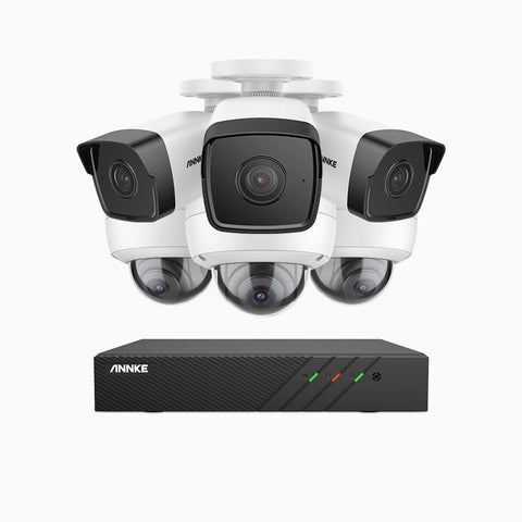H500 - Kit de surveillance PoE 5MP à 8 canaux avec 3 caméras bullet et 3 caméras dome, Vision nocturne Infrarouge 2.0, Microphone intégré, RTSP et ONVIF pris en charge, Fonctionne avec Alexa