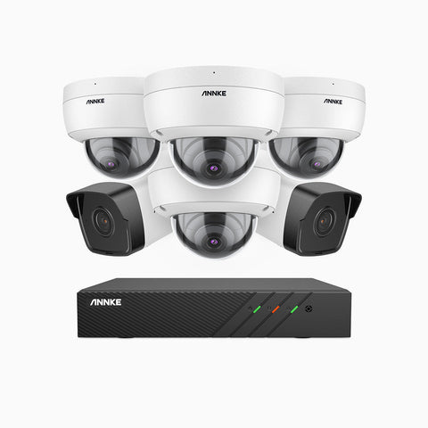 H500 - Kit de surveillance PoE 5MP à 8 canaux avec 2 caméras bullet et 4 caméras dome, Vision nocturne Infrarouge 2.0, Microphone intégré, RTSP et ONVIF pris en charge, Fonctionne avec Alexa