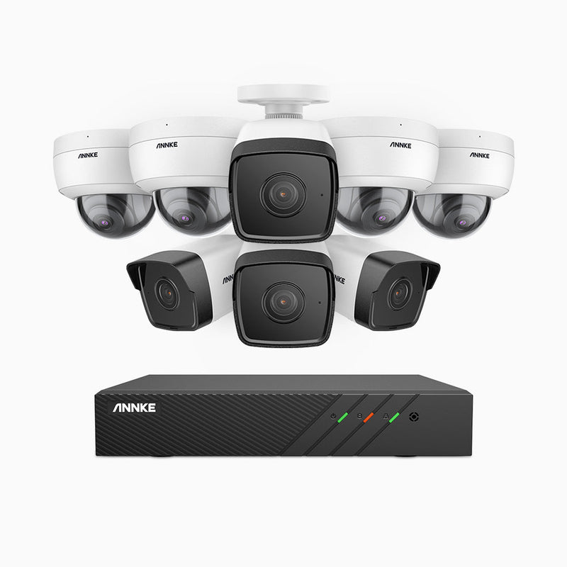H500 - Kit de surveillance PoE 5MP à 8 canaux avec 4 caméras bullet et 4 caméras dome, Vision nocturne Infrarouge 2.0, Microphone intégré, RTSP et ONVIF pris en charge, Fonctionne avec Alexa