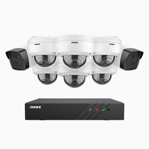 H500 - Kit de surveillance PoE 5MP à 8 canaux avec 2 caméras bullet et 6 caméras dome, Vision nocturne Infrarouge 2.0, Microphone intégré, RTSP et ONVIF pris en charge, Fonctionne avec Alexa