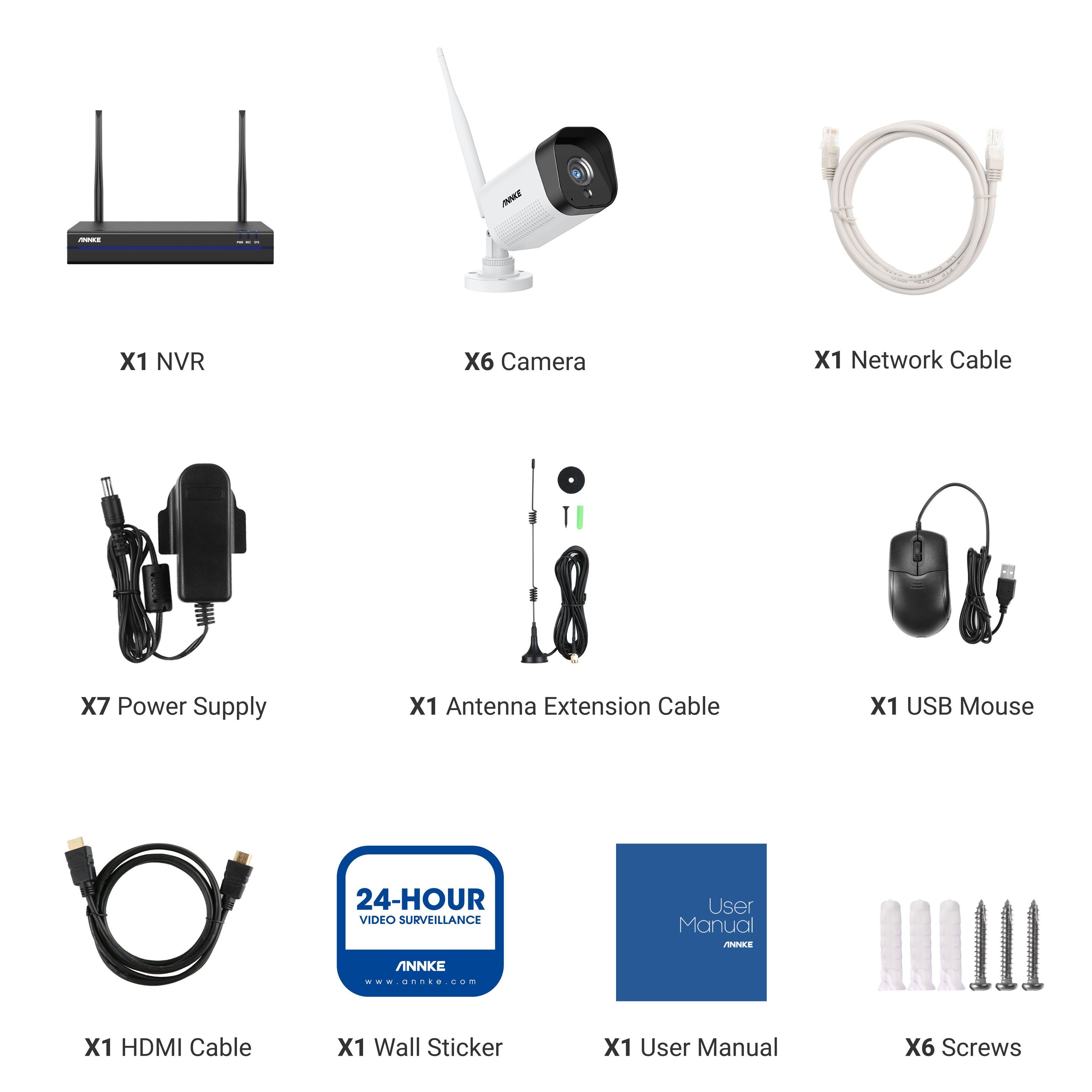 WS300 - Kit vidéo surveillance sans fil 2K à 8 canaux avec 6 caméras, Portée Wi-Fi de 300 m, Microphone intégré, Reconnaissance humaine, Fonctionne avec Alexa